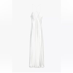 Satin midi dress; with strappy back NEVER WORN.